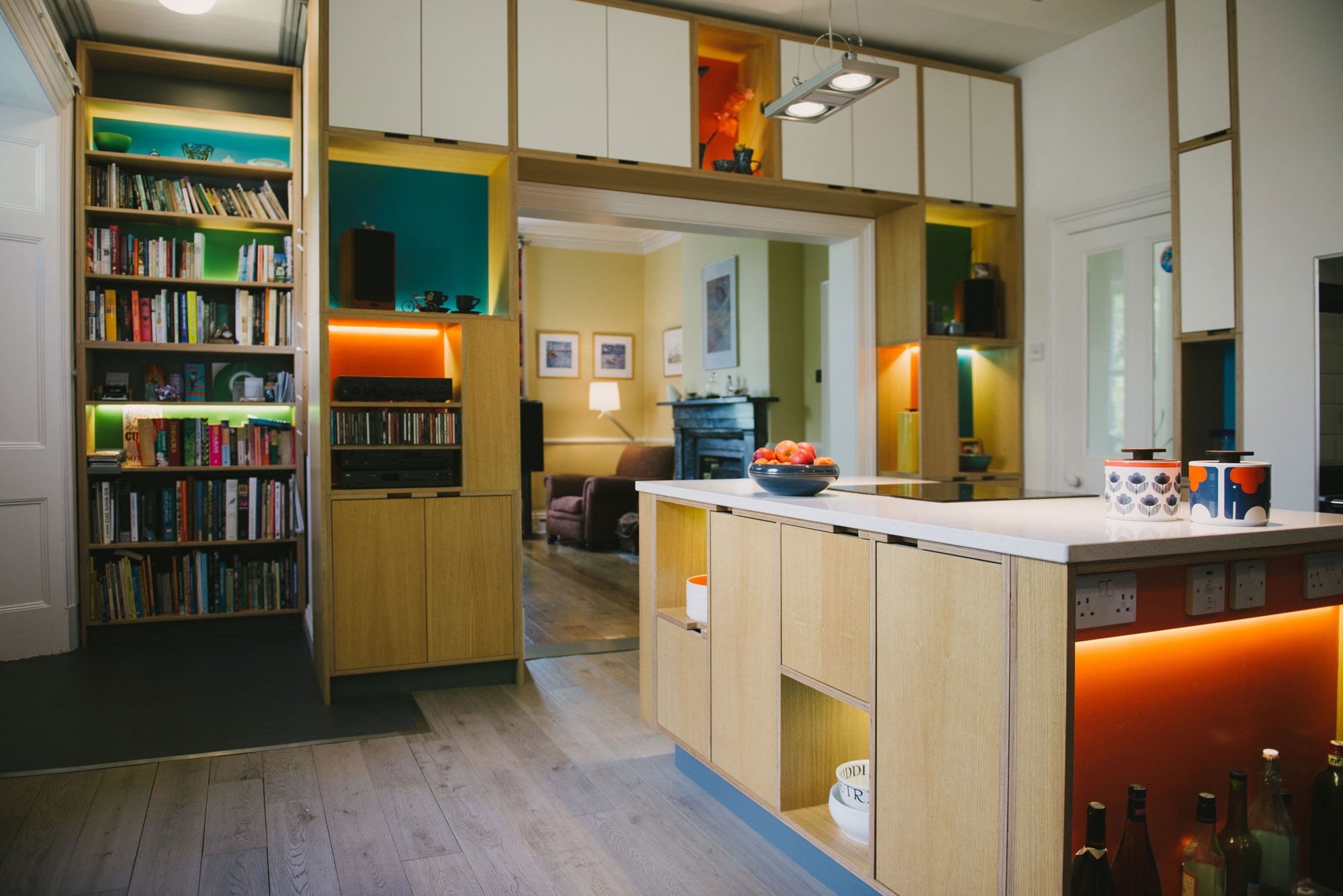 blue and orange kitchen