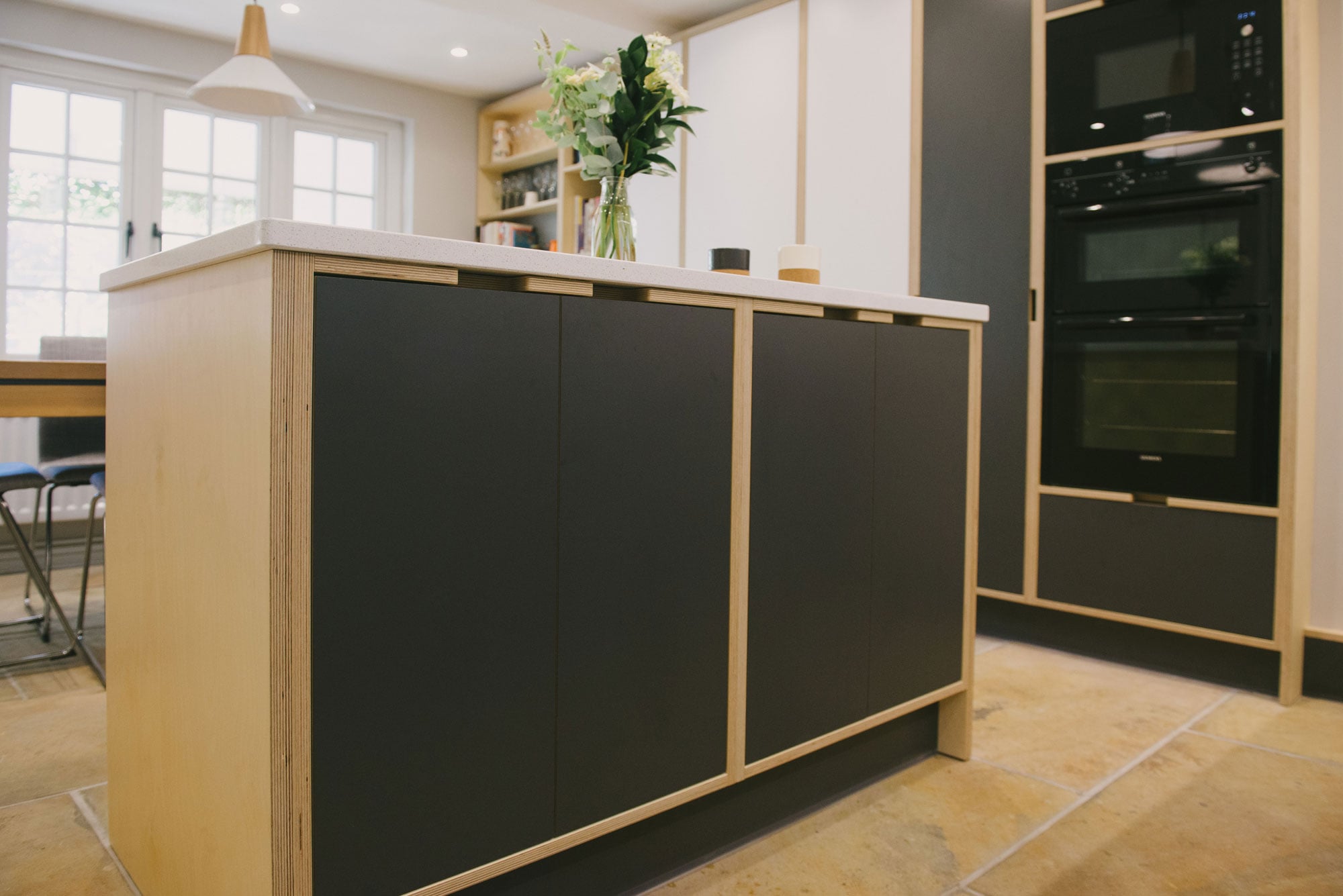 Corian surfaced plywood kitchen island unit