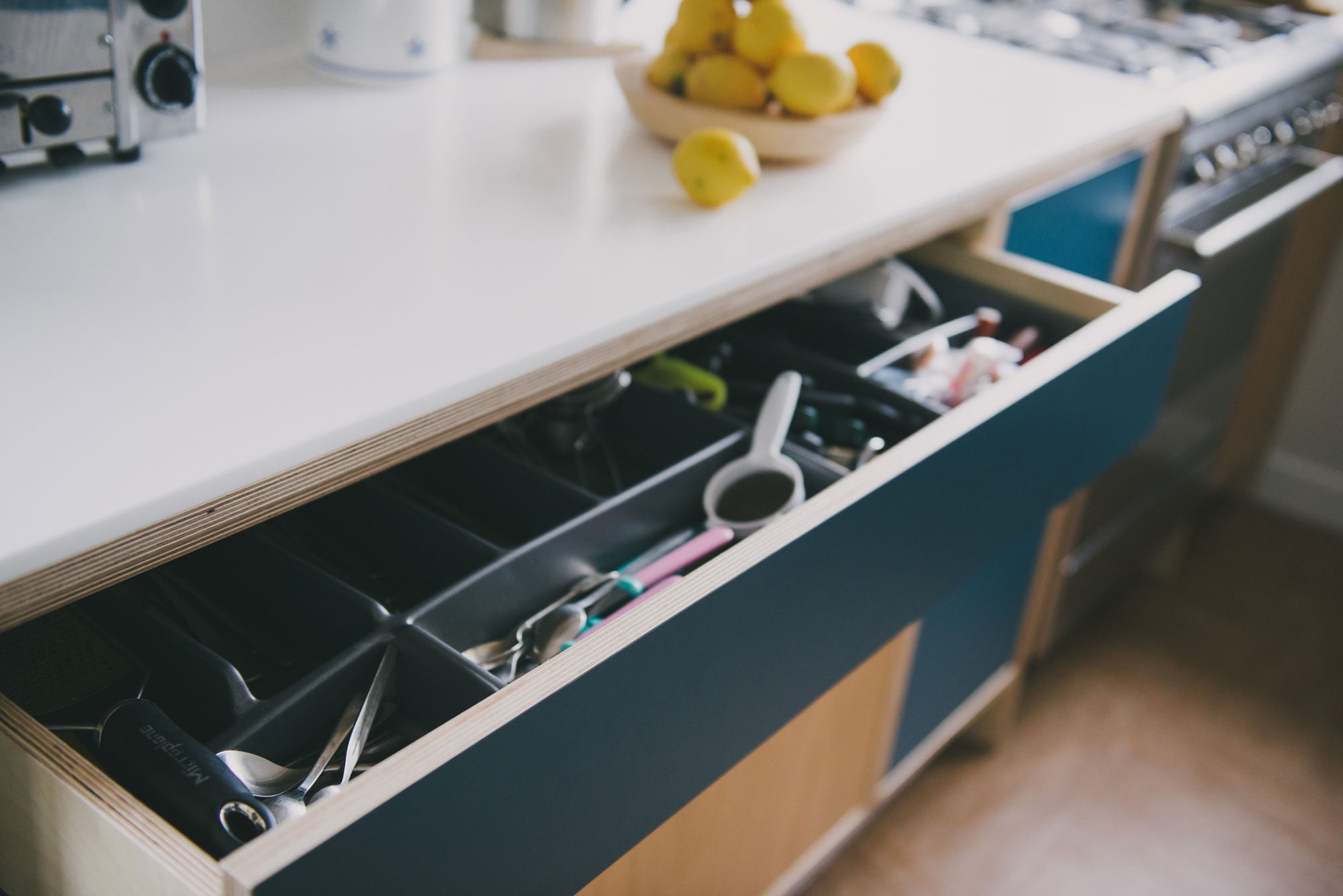 Navy and Oak kitchen - Cutlery drawer