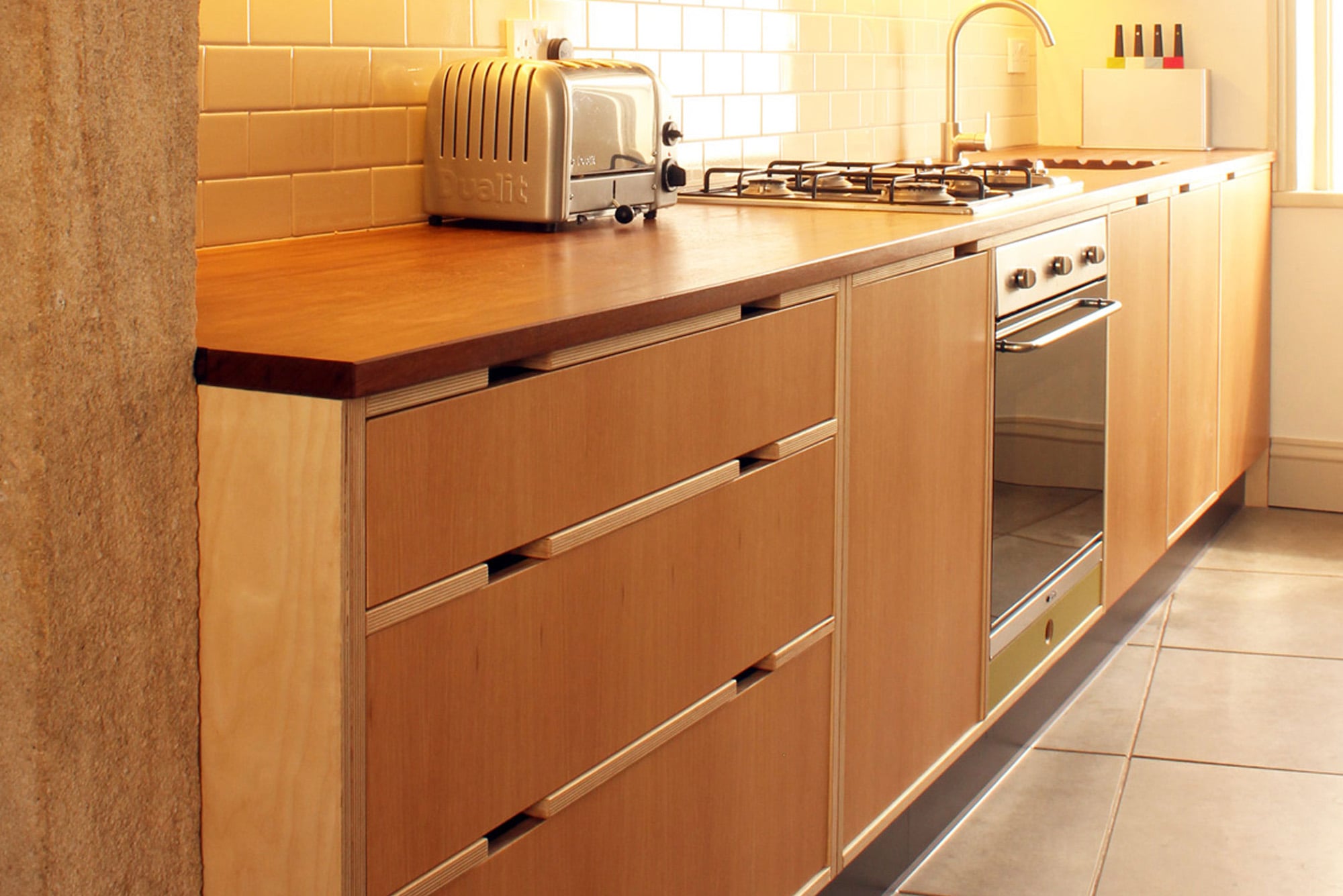 Oak veneered kitchen drawers