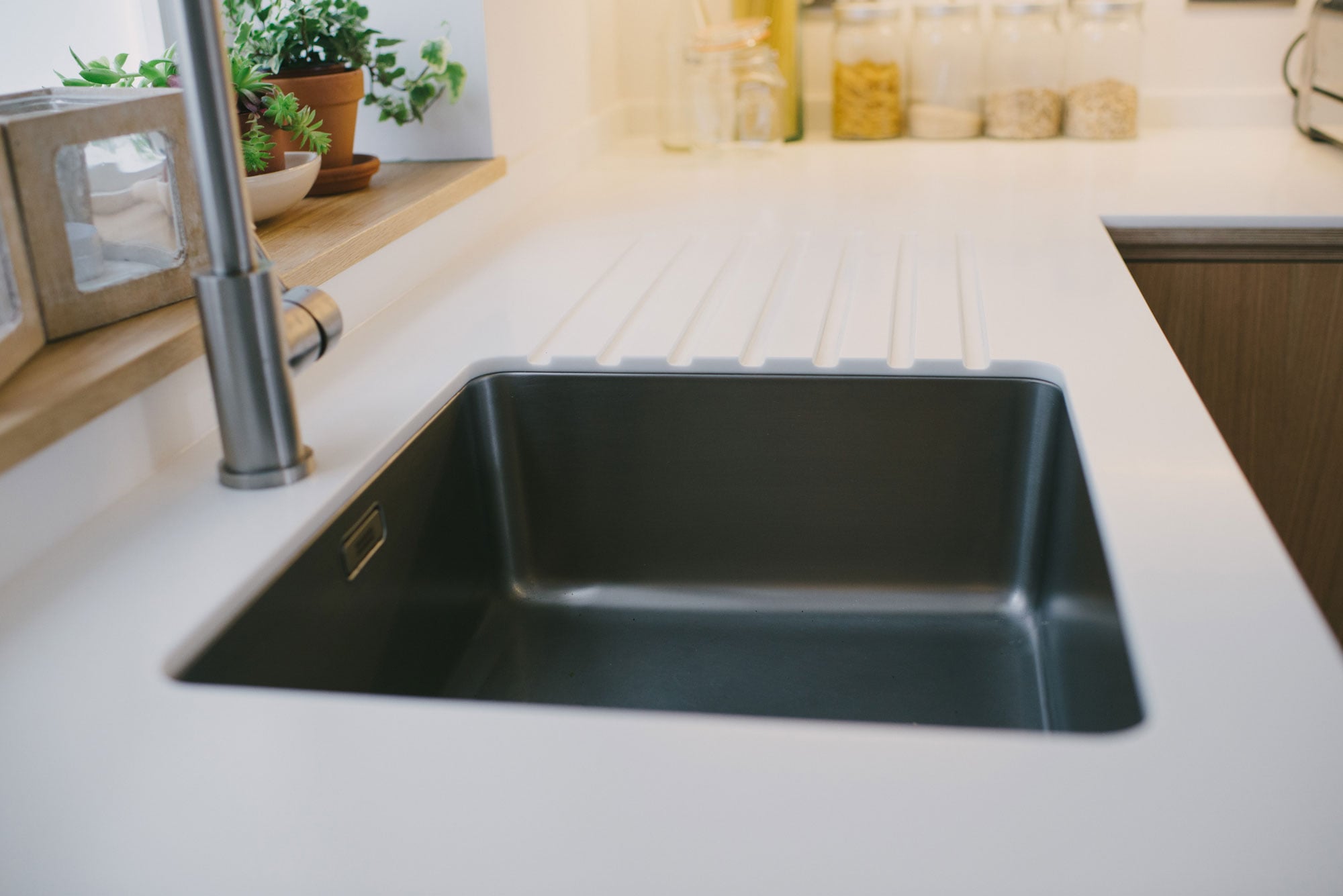 Corian worktop with stainless steel sink