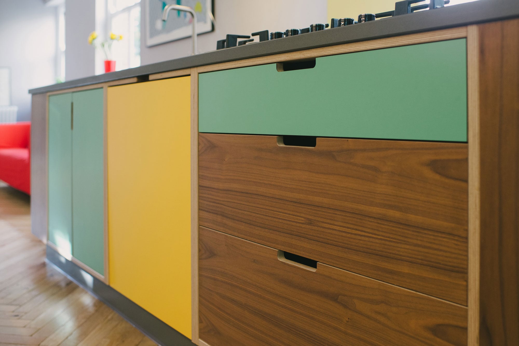Walnut veneer kitchen Island detail