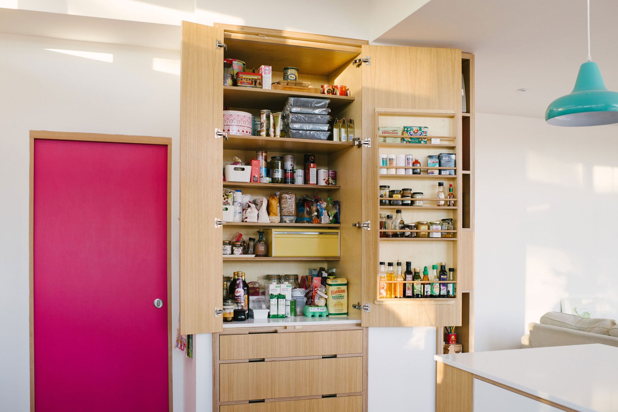 Open Oak Laminated Larder Cupboard