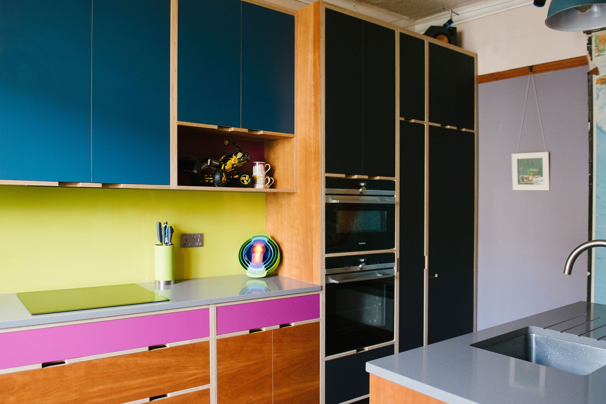 Plywood kitchens in Cherry and Pink 