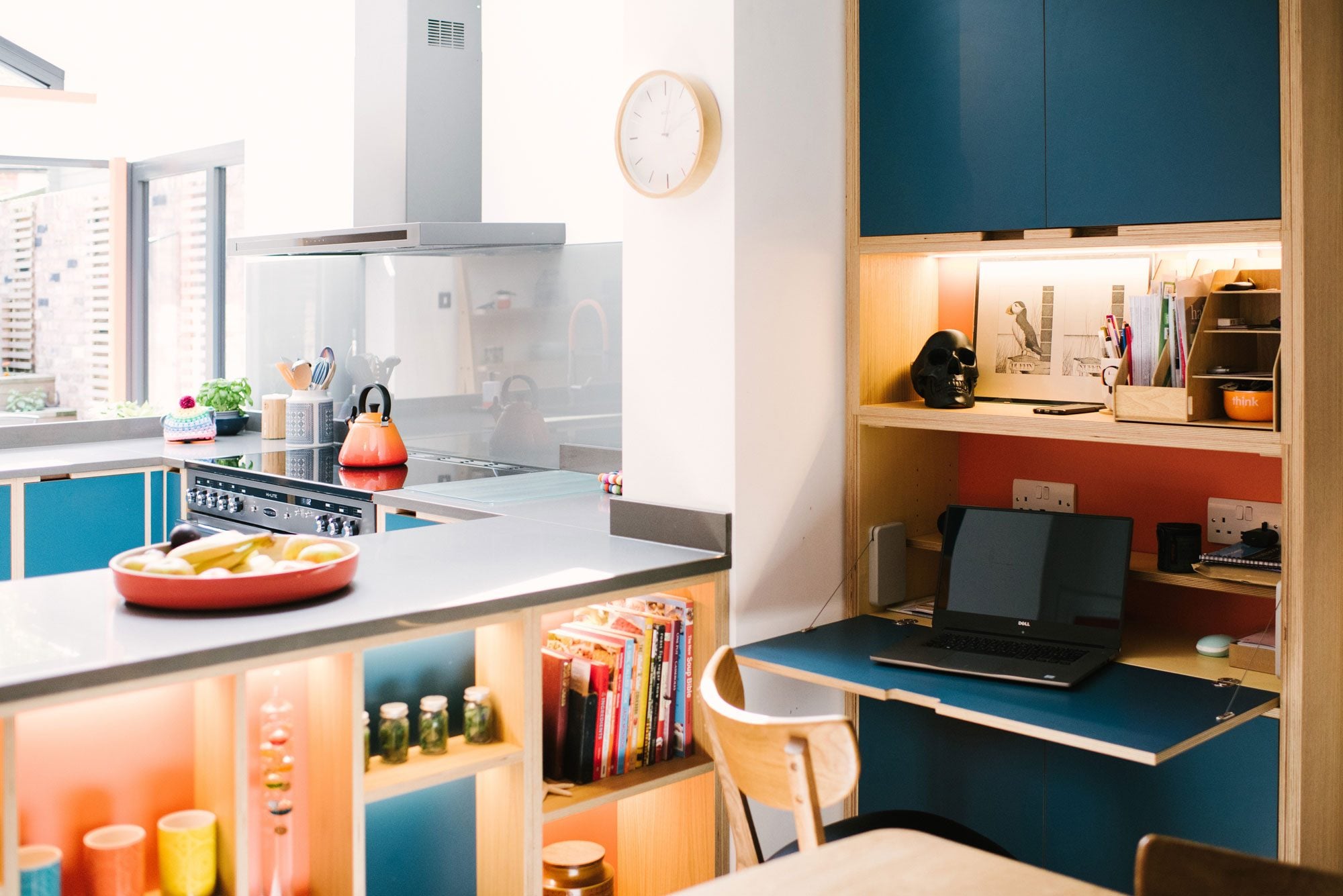 open shelving and space saving desk