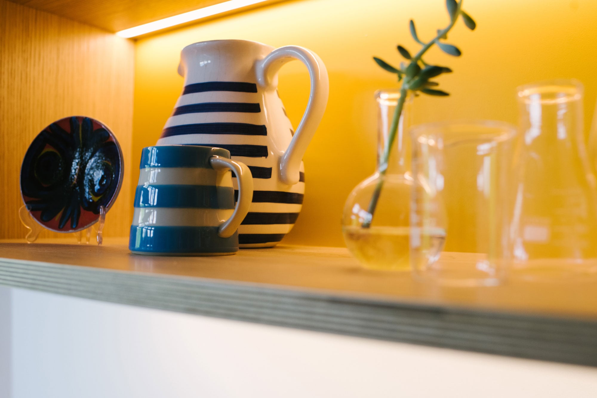 Blue and White Striped Jugs