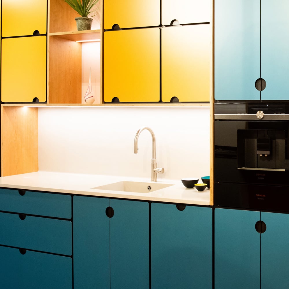 under cupboard lighting in valchromat kitchen