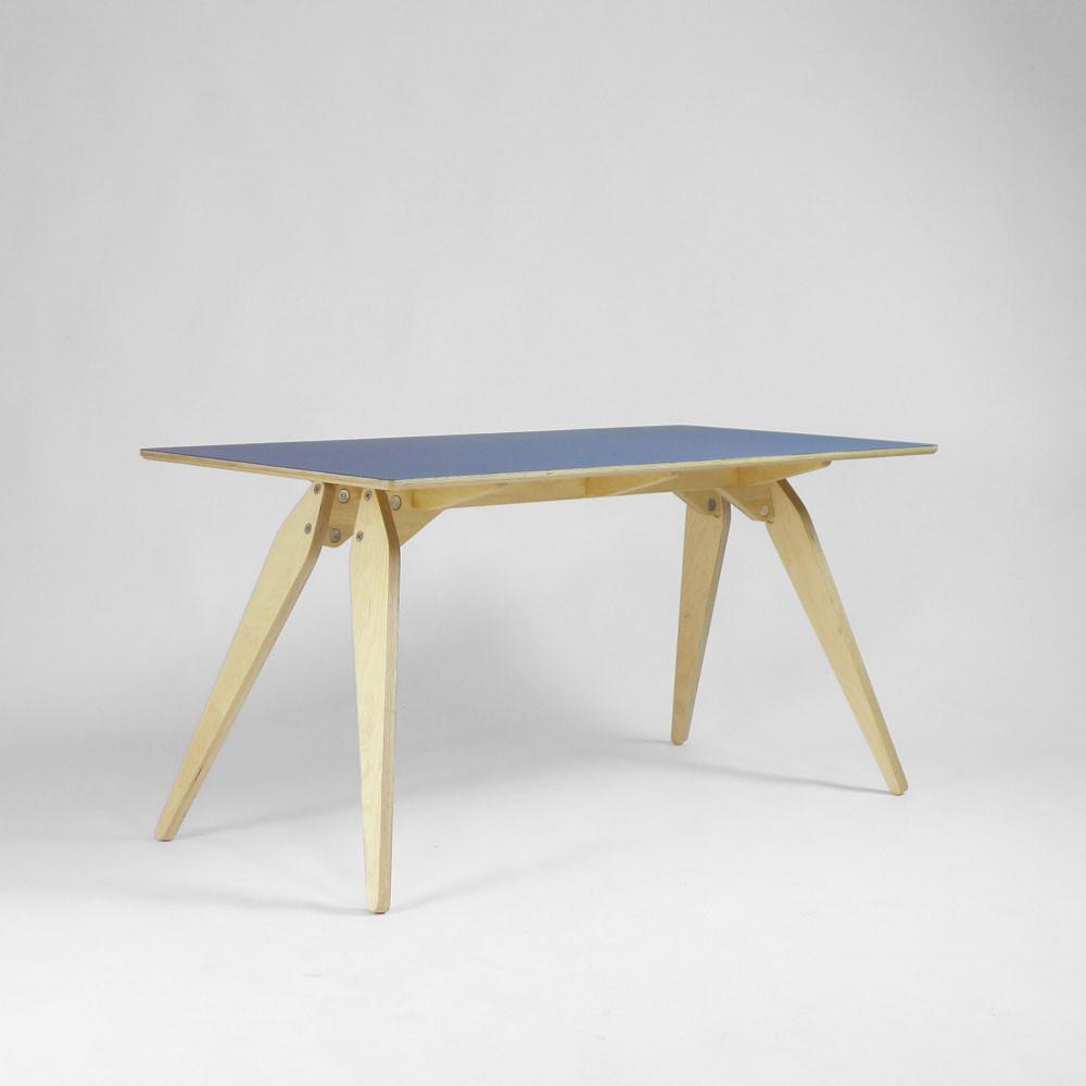 blue plywood desk