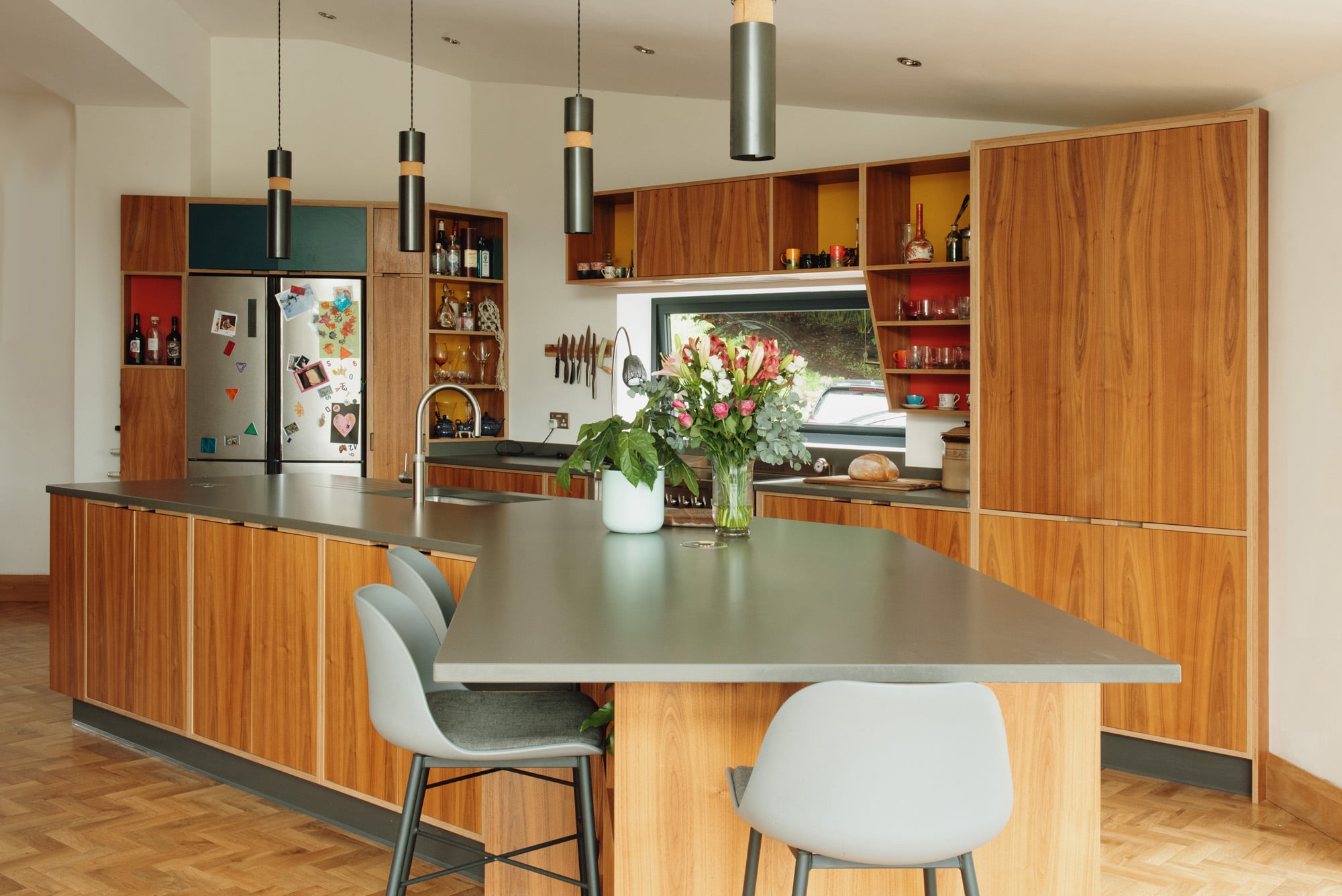 huge angled kitchen island unit