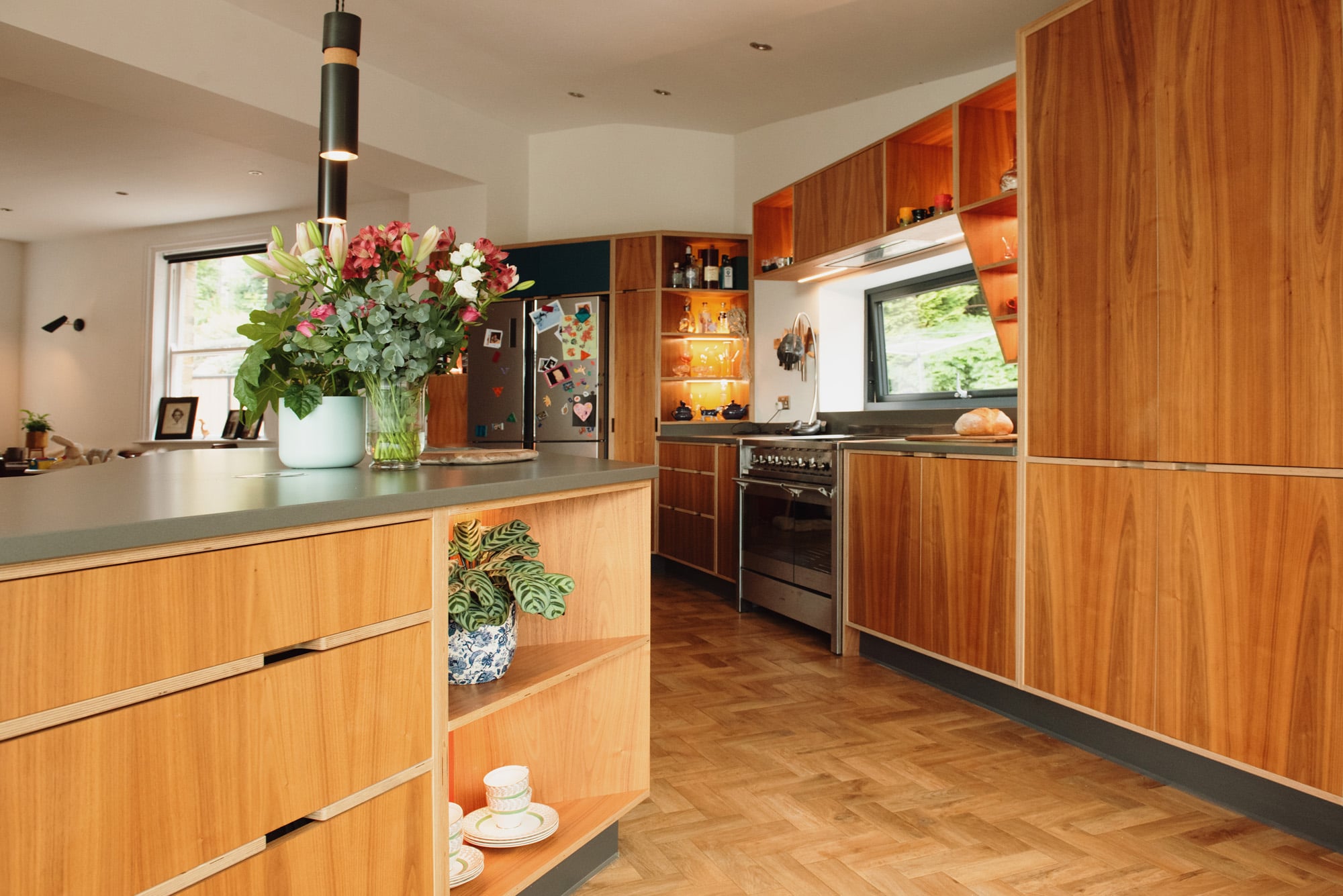 Bespoke plywood kitchen with walnut veneer 