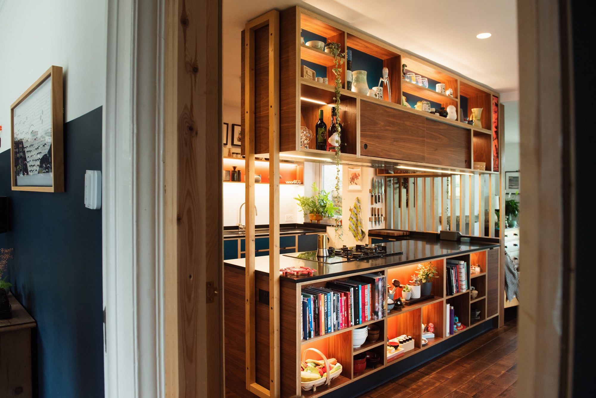 entrance to Japanese style walnut veneer plywood kitchen