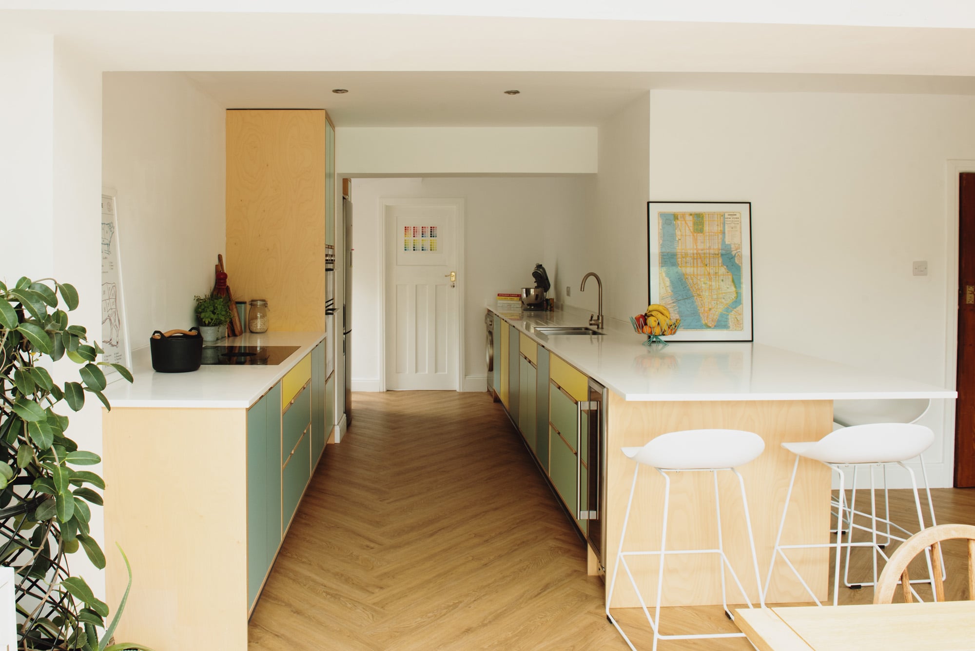 side view of bespoke plywood kitchen