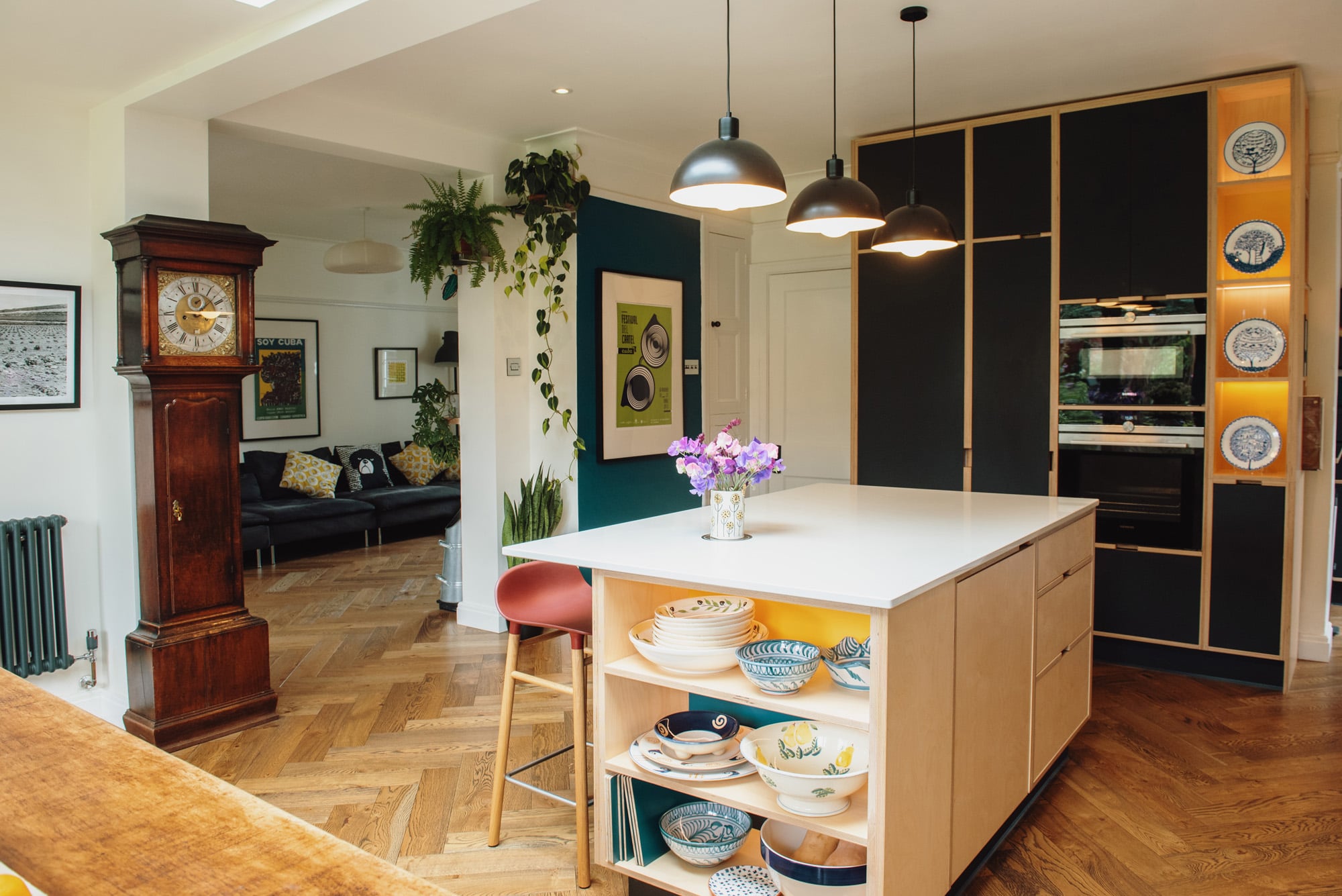 Side view of modern plywood kitchen