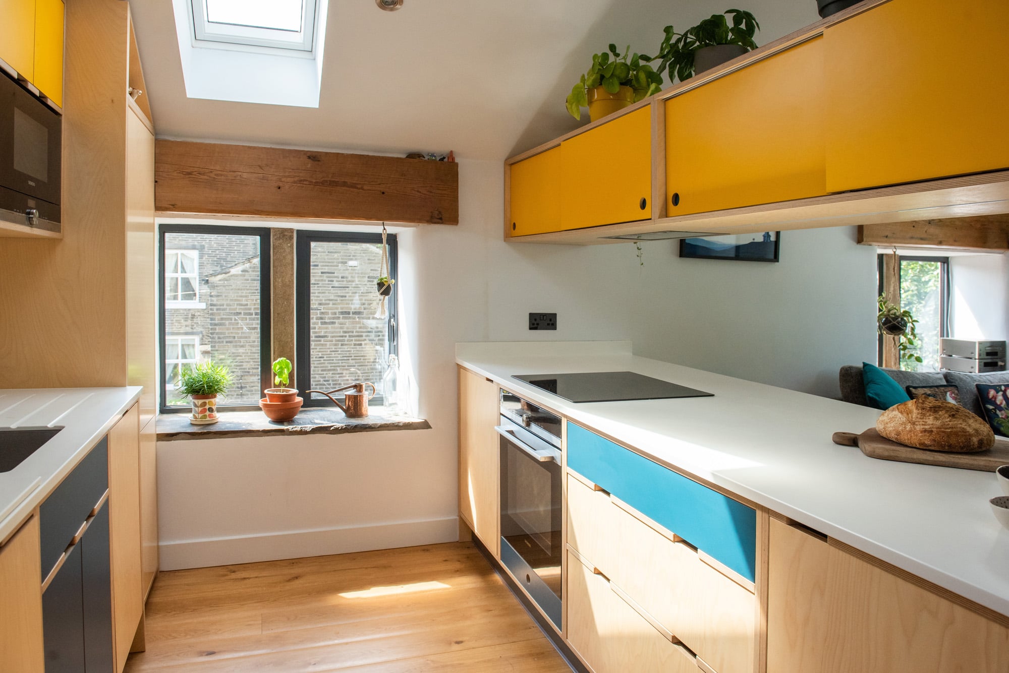 small galley kitchen in converted barn