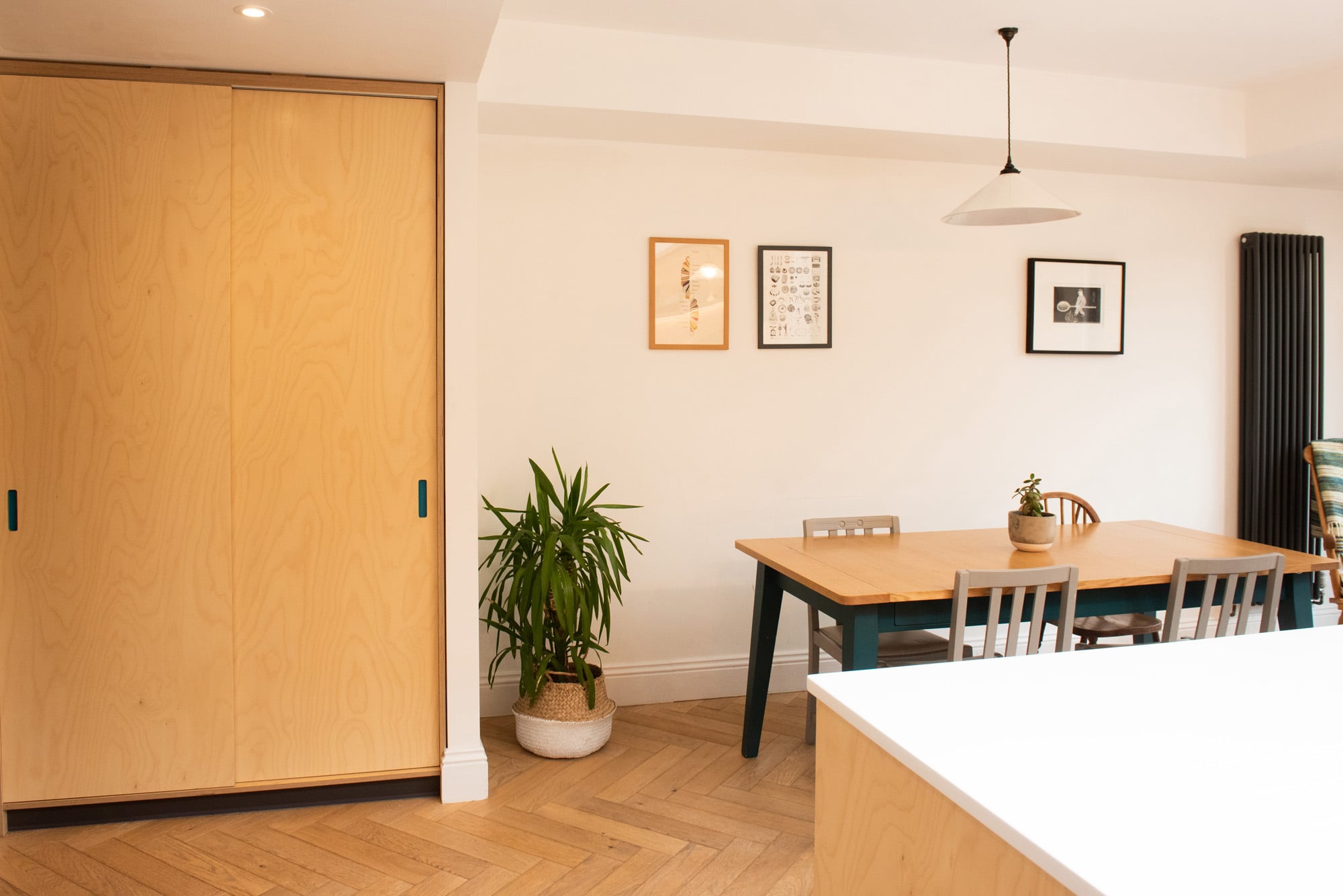 floor to ceiling birch ply utility cupboards