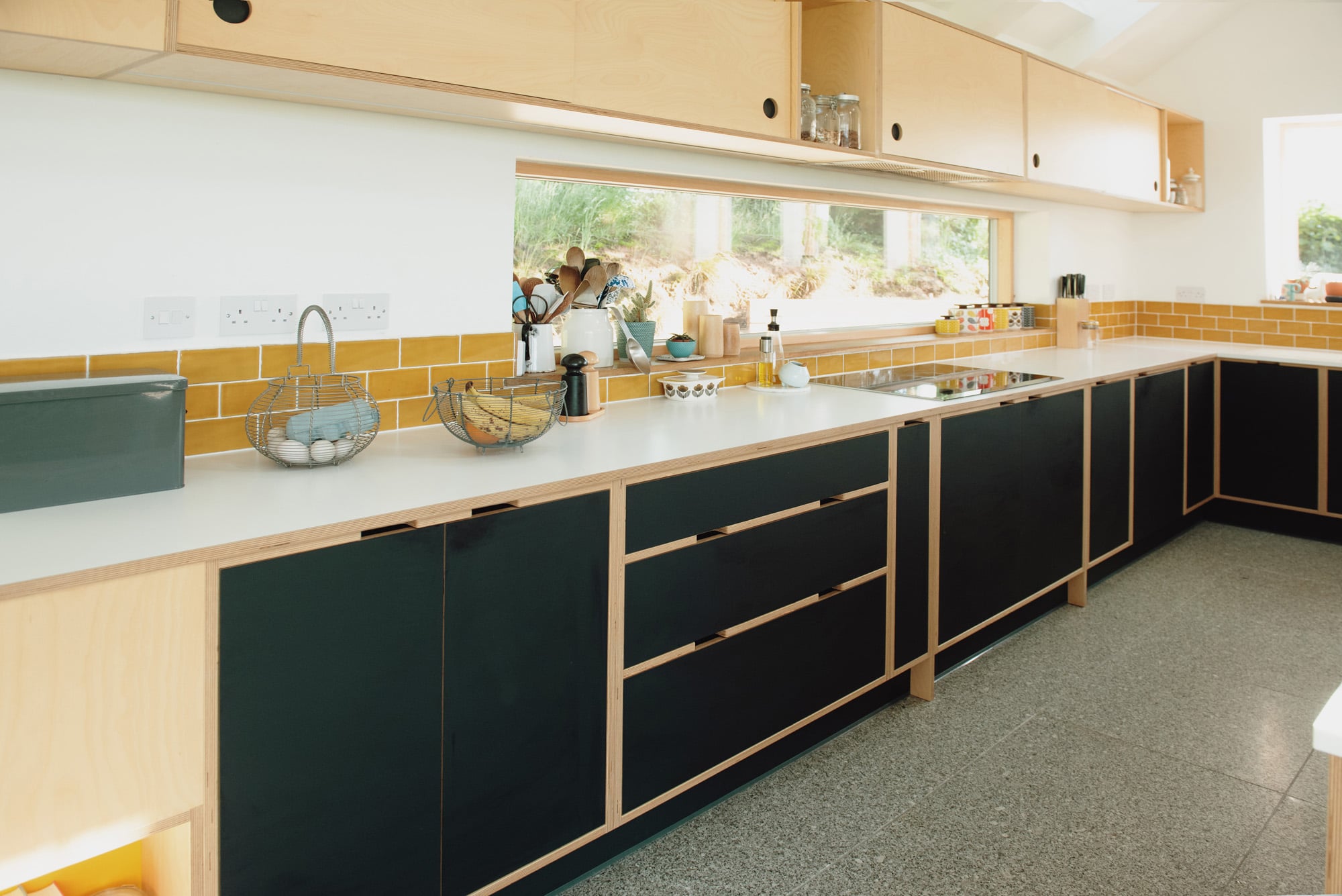 plywood kitchen sink are with picture window