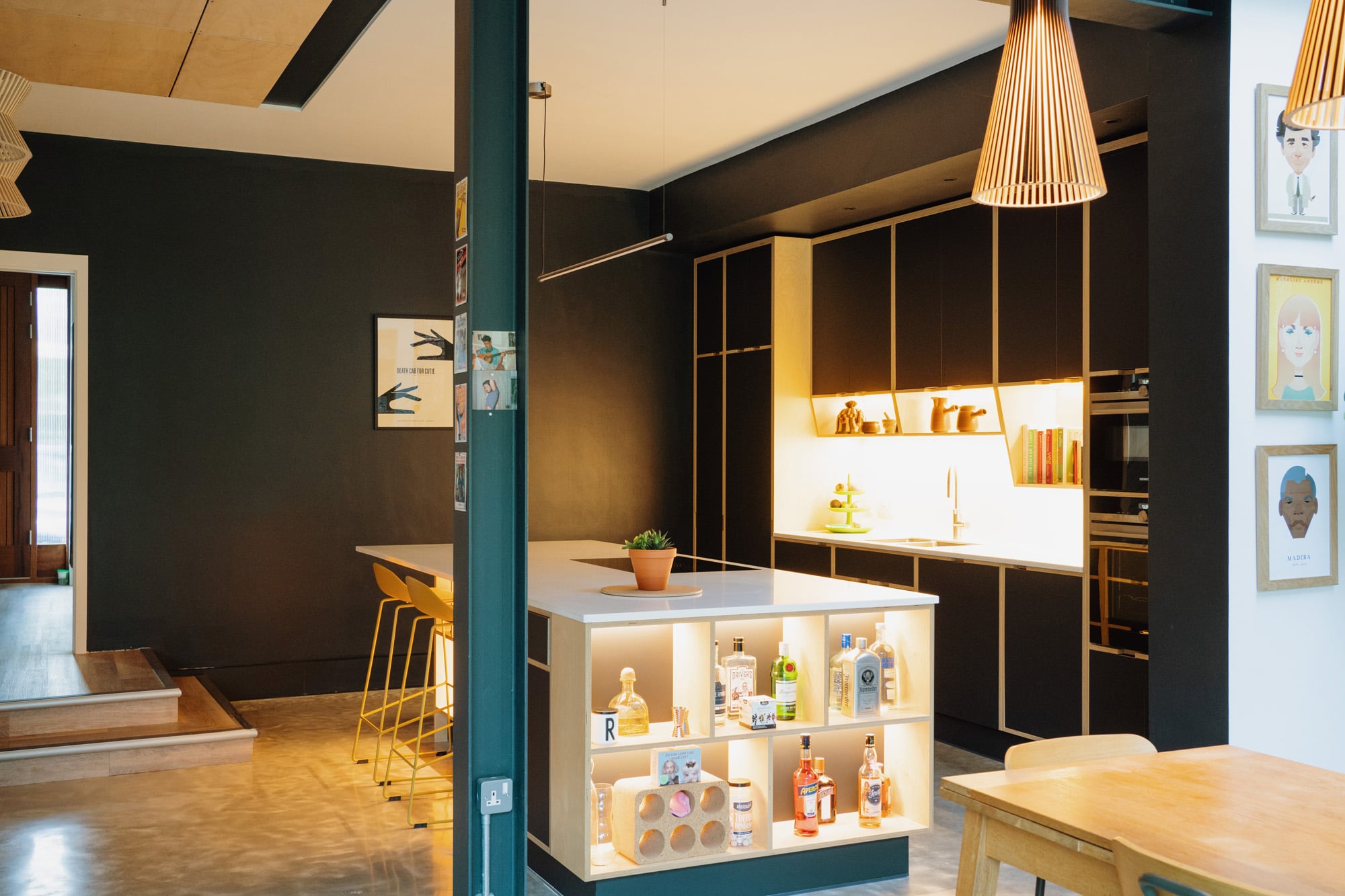black and yellow plywood kitchen 