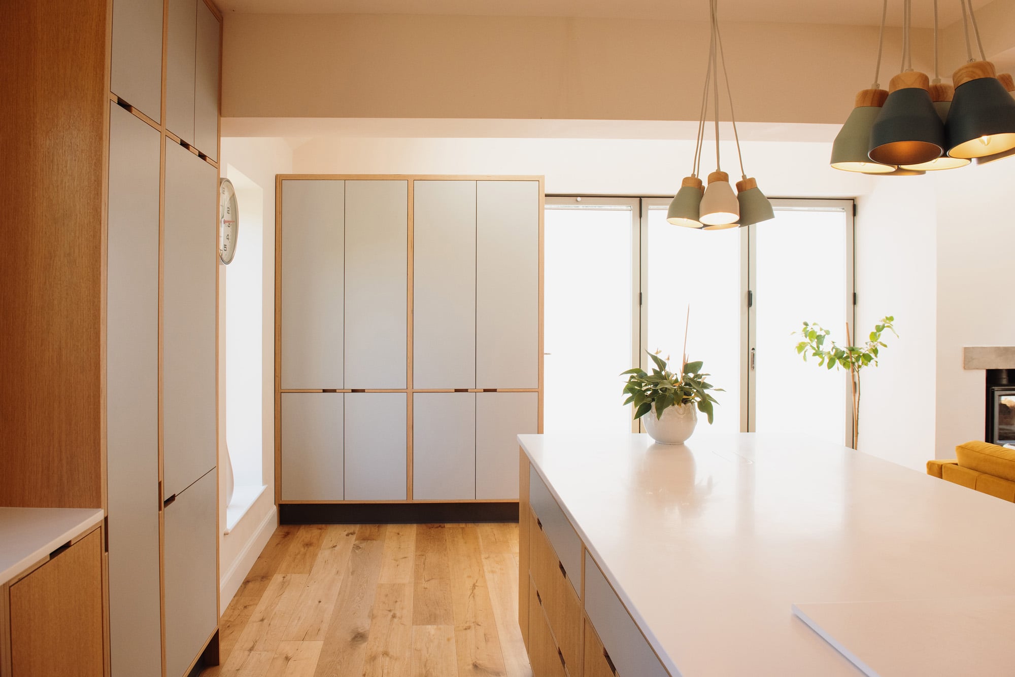 tall laminated kitchen units in grey
