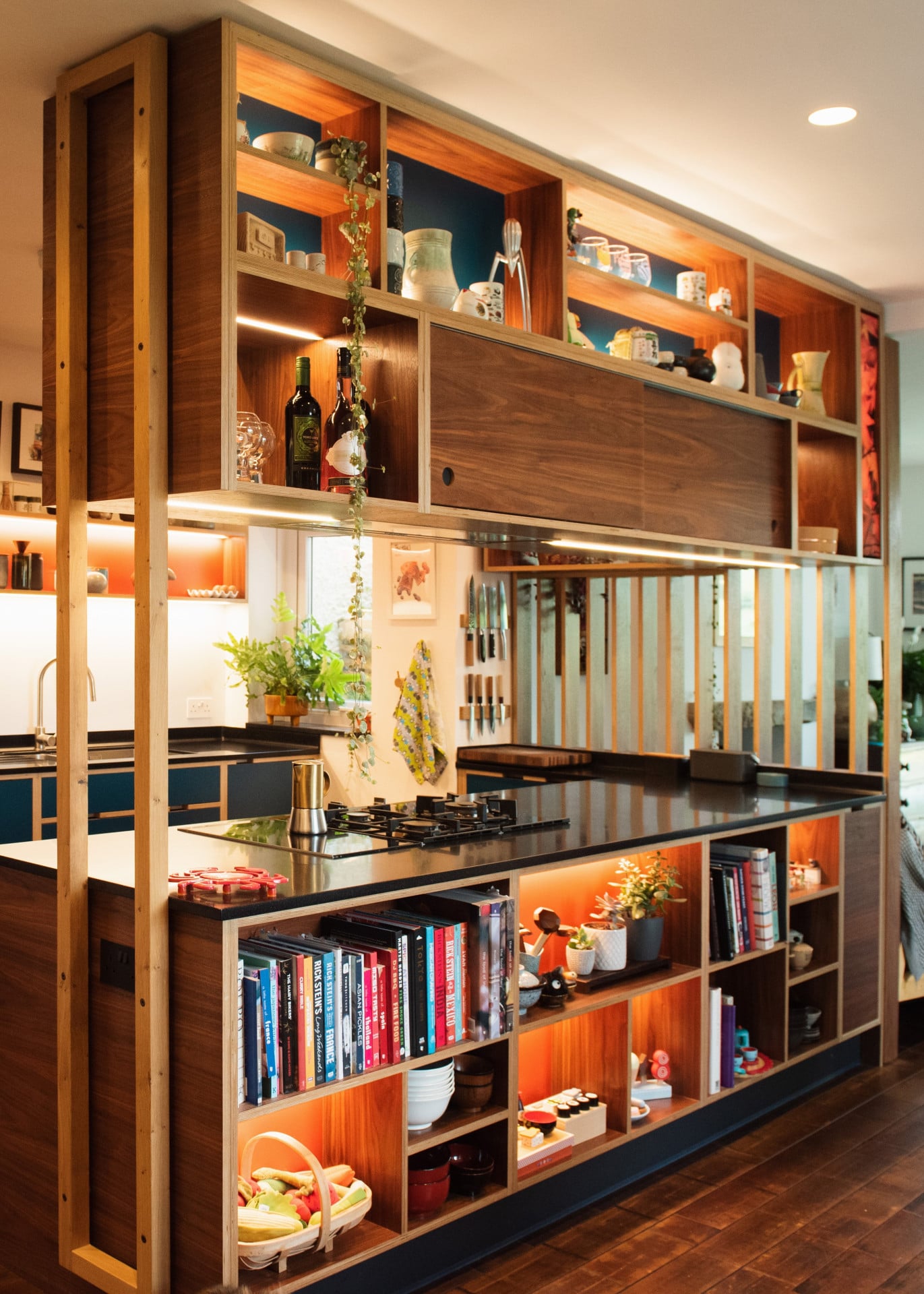 japanese style kitchen suspended shelving