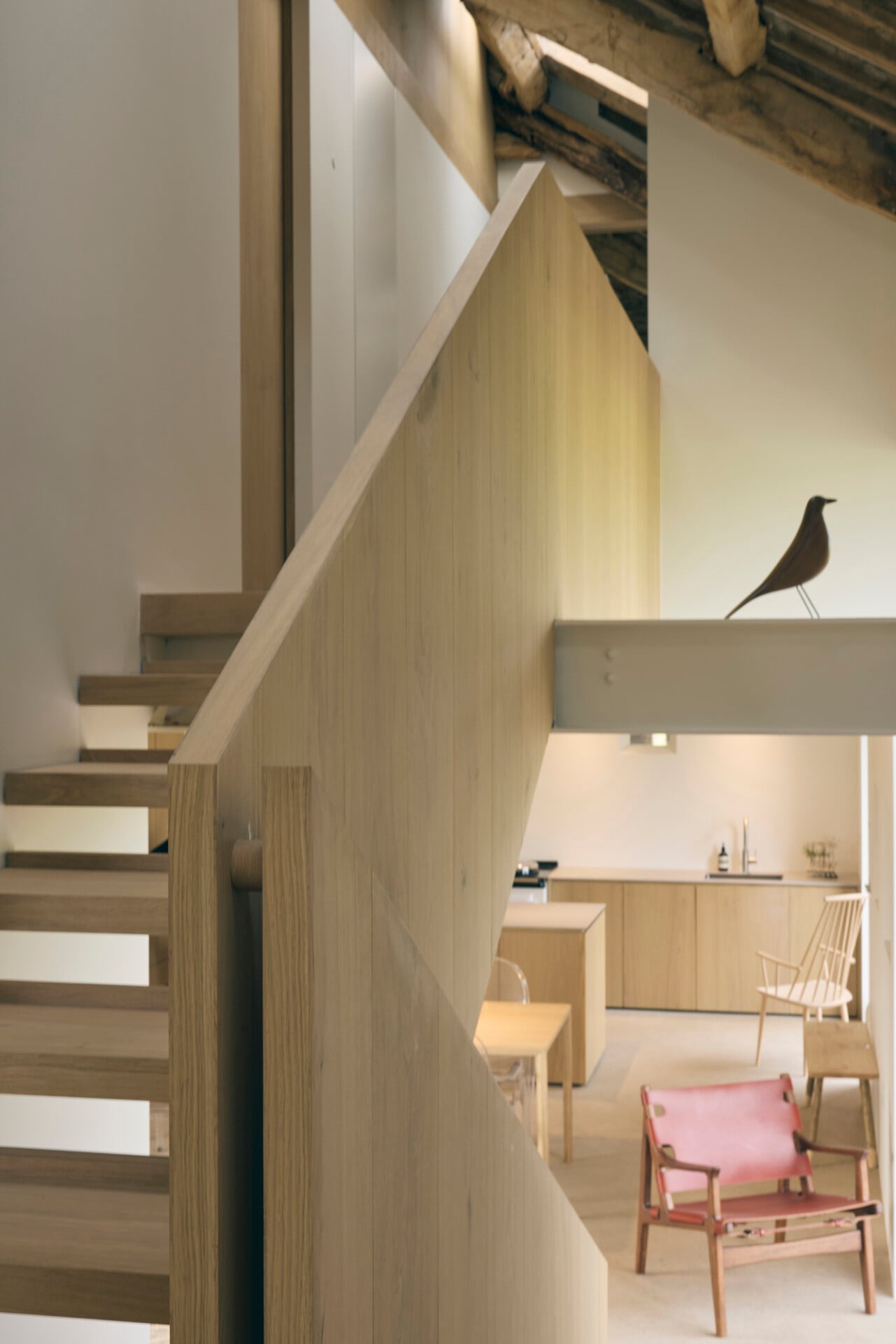 Oak staircase detail in barn conversion