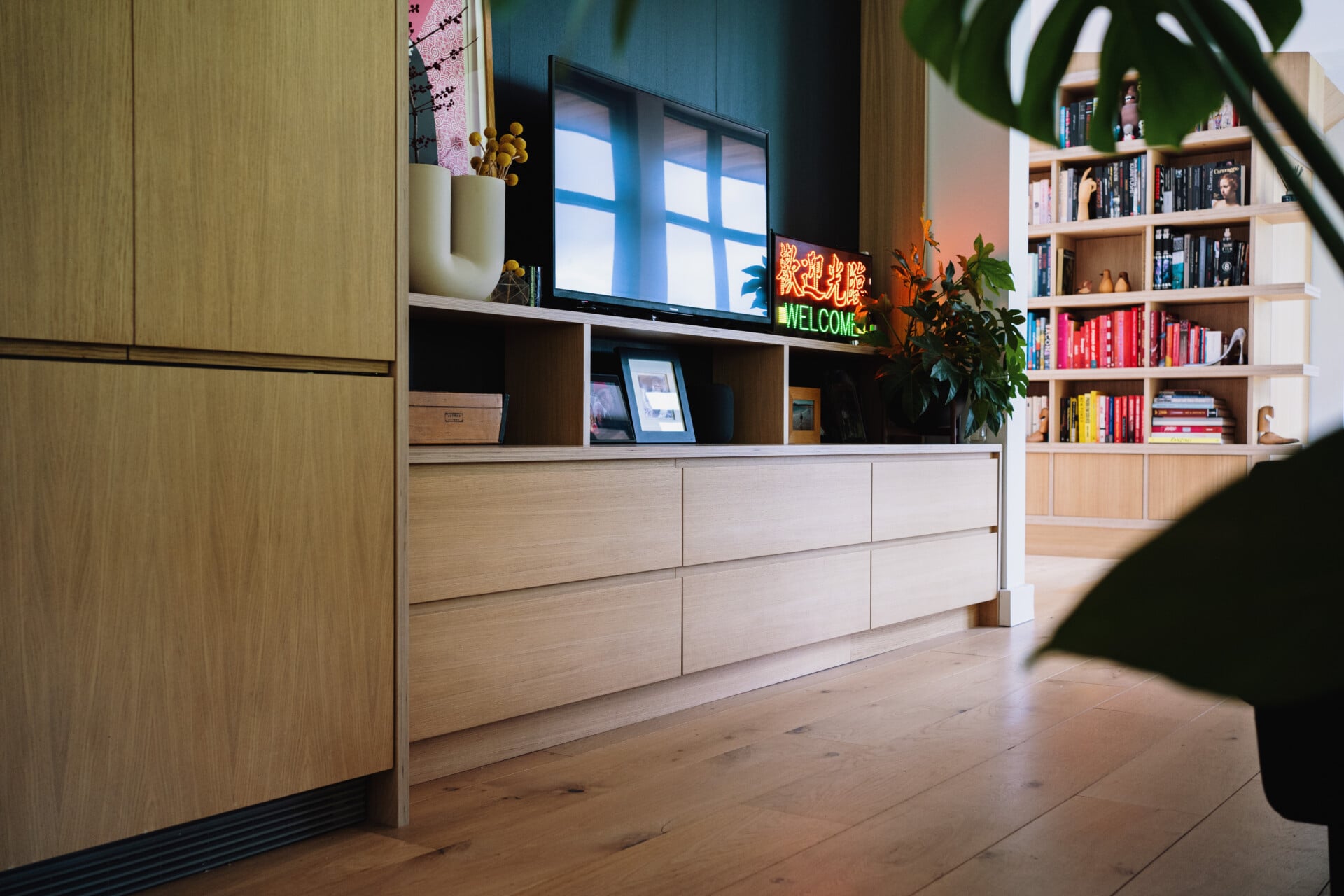 plywood media unit in snug
