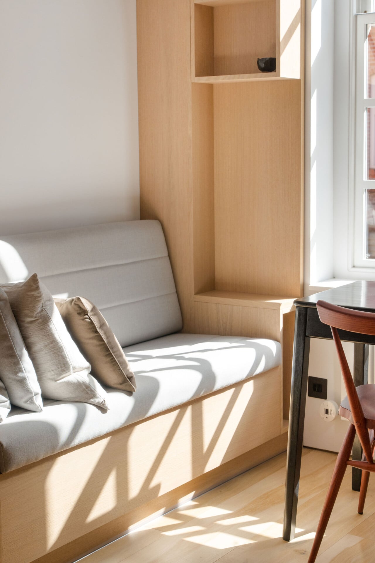 plywood window seat with open storage